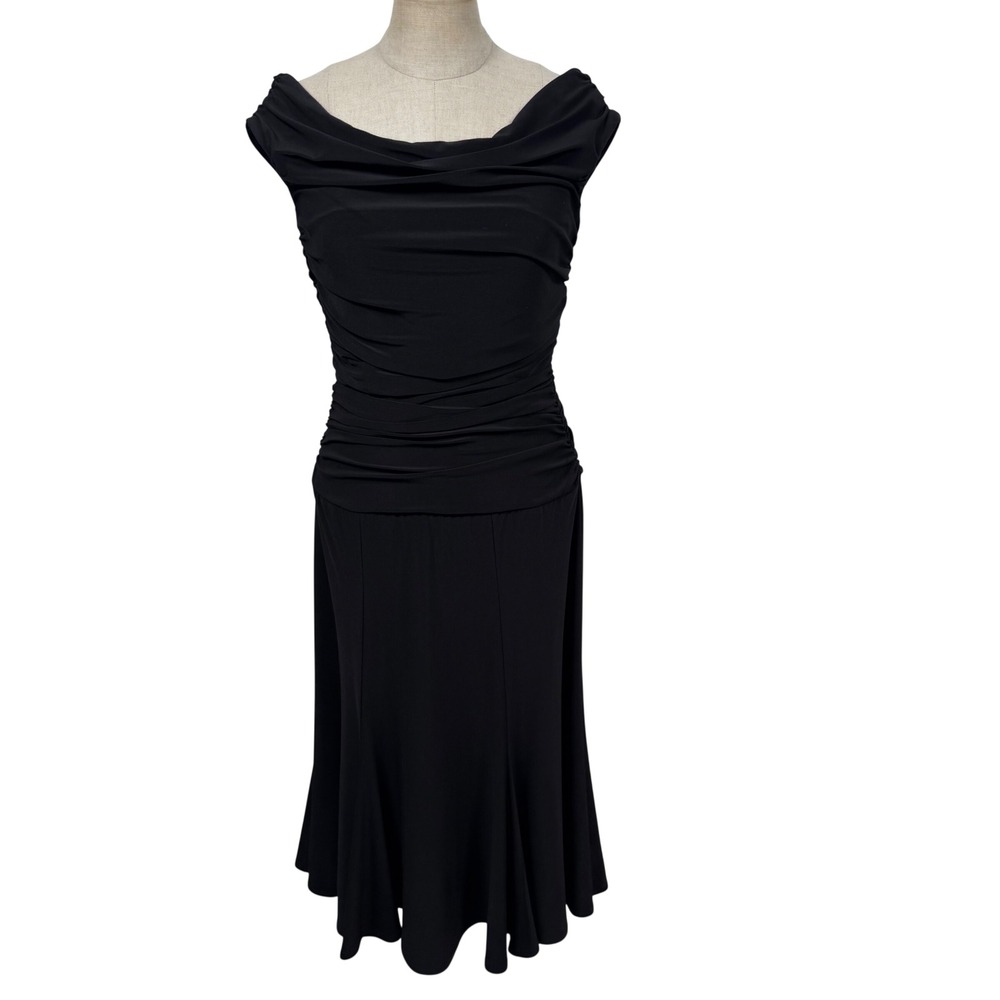 Y2K Ruched Cowl Neck Dress Women 4 Black Elegant Cocktail Rockabilly LBD USA